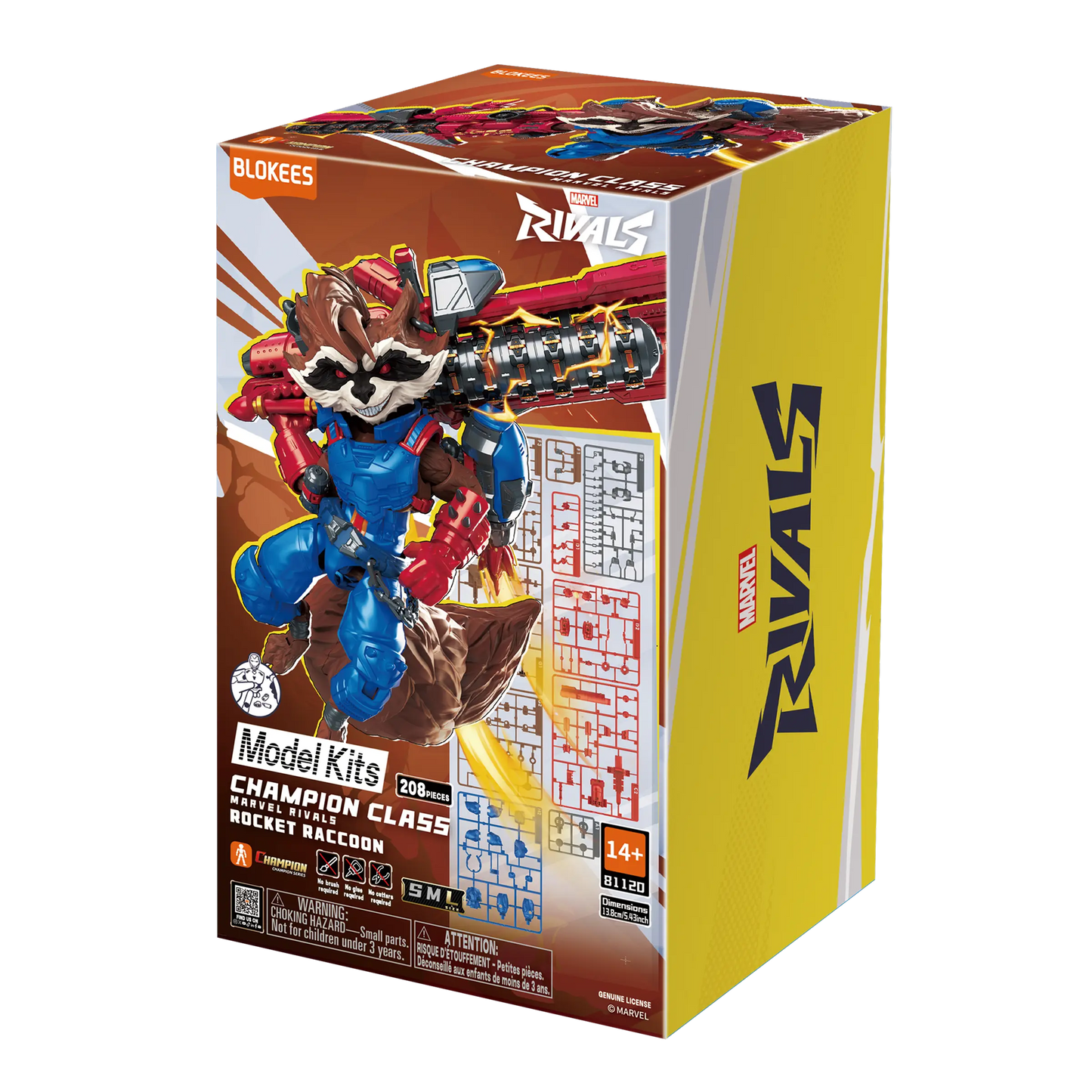 Marvel Rivals Champion Class 09 Rocket Raccoon action figure by Blokees, detailed figure with vibrant colors and dynamic pose.
