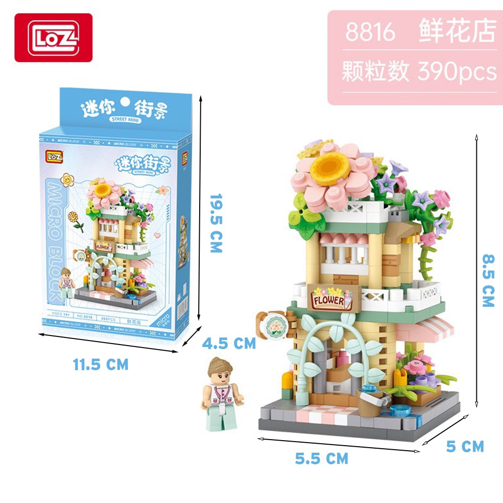 LOZ 8813-8816 Street Mini Block Ice Cream Cafe Photo Flower Gift
