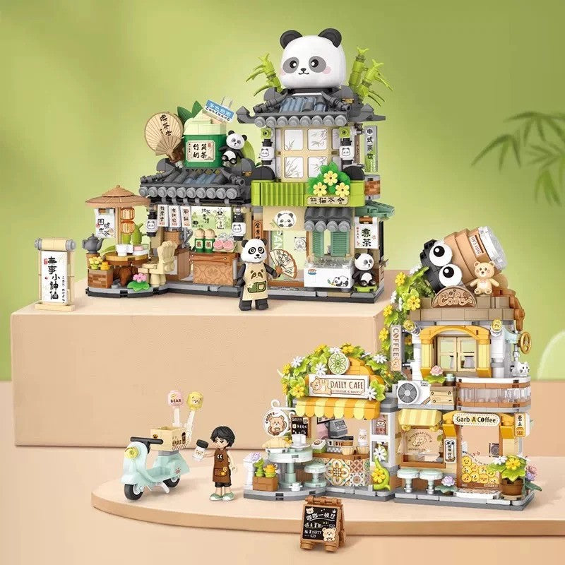 LOZ 1382-1383 Cute Little Bear Cafe Flower Shop Panda Tea House