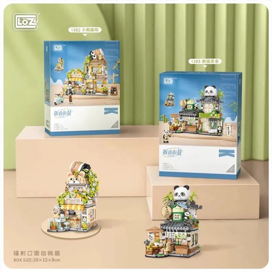 LOZ 1382-1383 Cute Little Bear Cafe Flower Shop Panda Tea House