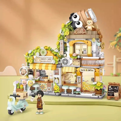 LOZ 1382-1383 Cute Little Bear Cafe Flower Shop Panda Tea House