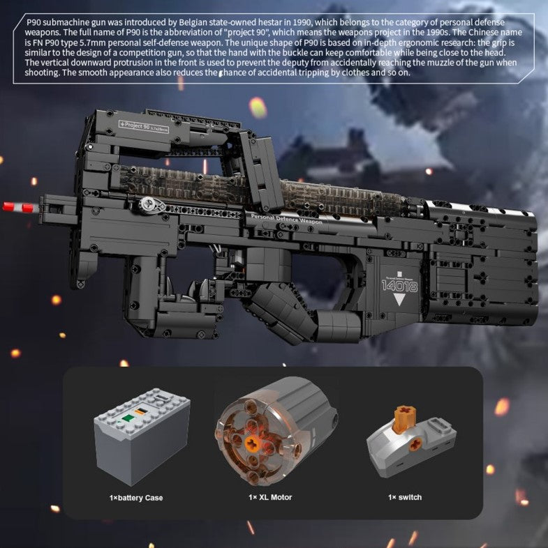 Mould King 14018 P90 Submachine Gun with Motor 1589 pcs