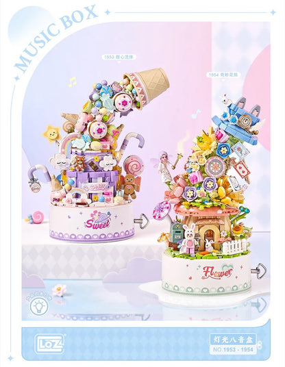 LOZ 1953-1954 Mini Block Music Box Candy Flower LED Light