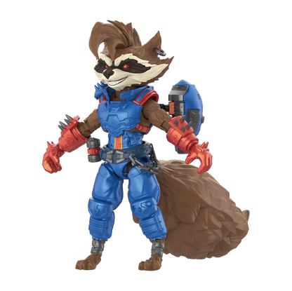 Marvel Rivals Champion Class 09 Rocket Raccoon figure by Blokees, detailed action pose, featuring Rocket's signature look and accessories.