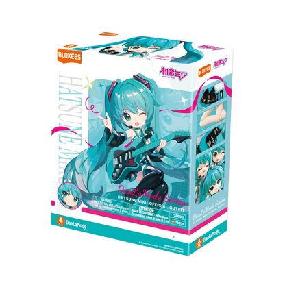 Blokees DaaLaMode Series Hatsune Miku official cosplay outfit featuring blue and black costume with detailed accessories.