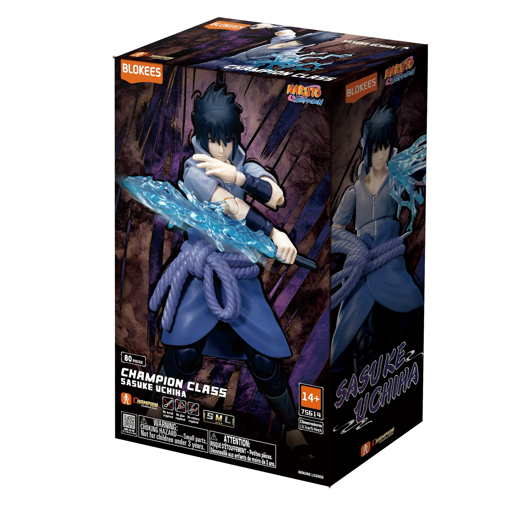 Naruto Champion Class 04 Sasuke Uchiha action figure by Blokees, detailed figure with characteristic Uchiha attire and weapon.