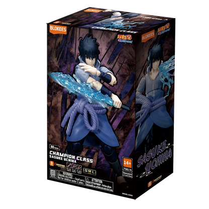 Naruto Champion Class 04 Sasuke Uchiha action figure by Blokees, detailed figure with characteristic Uchiha attire and weapon.