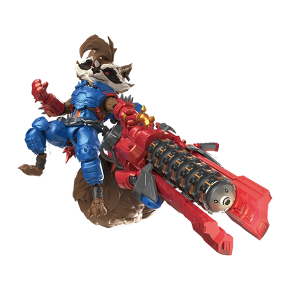 Marvel Rivals Champion Class 09 Rocket Raccoon action figure by Blokees, detailed figure with costume and weapon accessories.