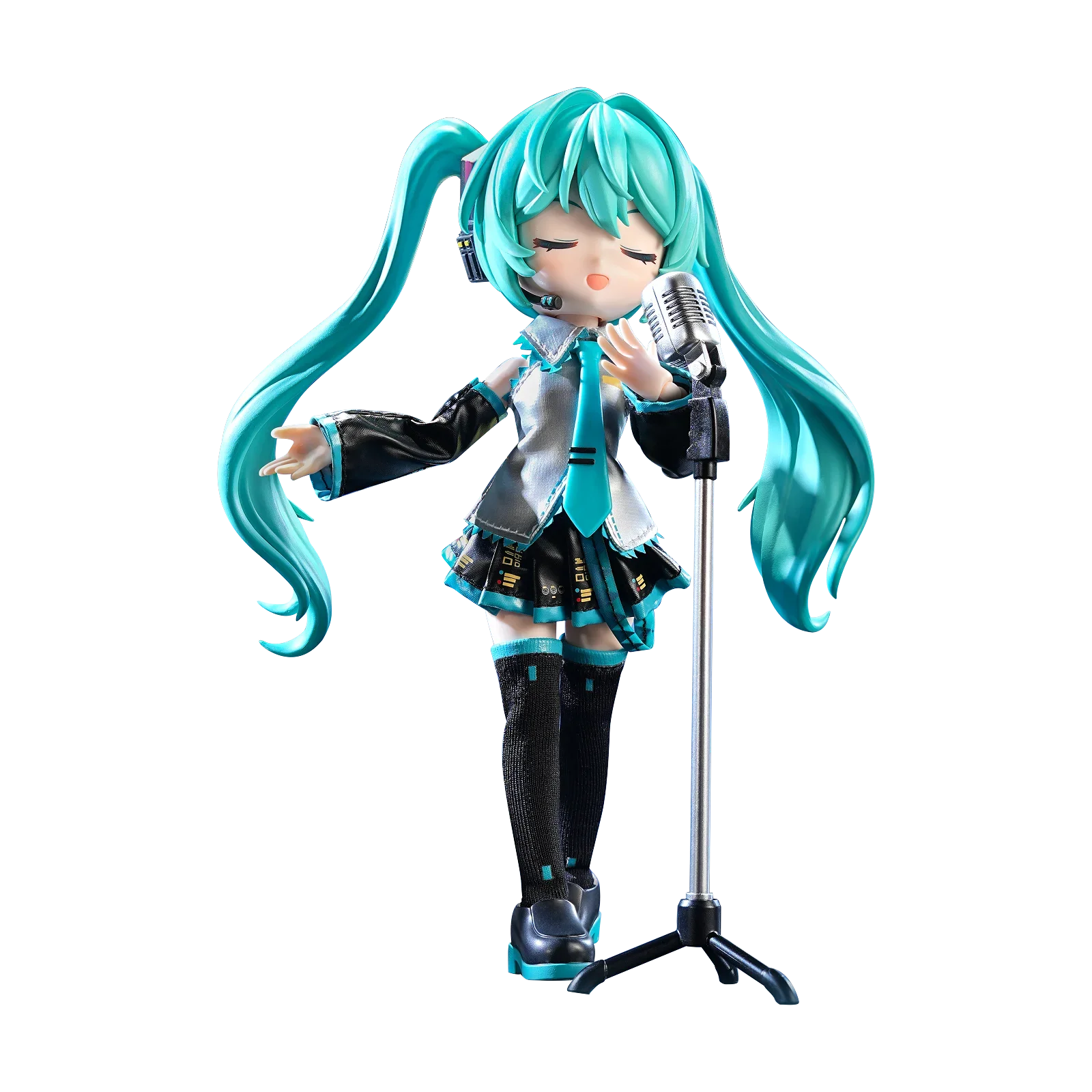 Blokees DaaLaMode Series Hatsune Miku official outfit, featuring vibrant teal and black costume with detailed accessories.