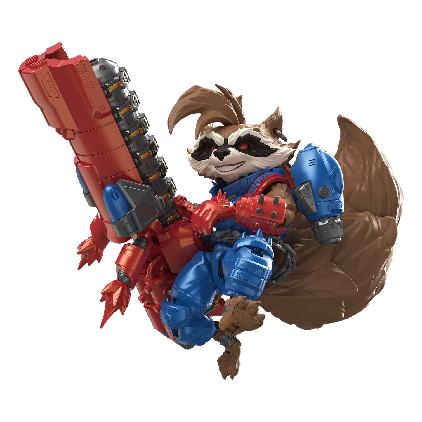 Marvel Rivals Champion Class 09 Rocket Raccoon figure by Blokees, detailed toy with vibrant colors and dynamic pose.