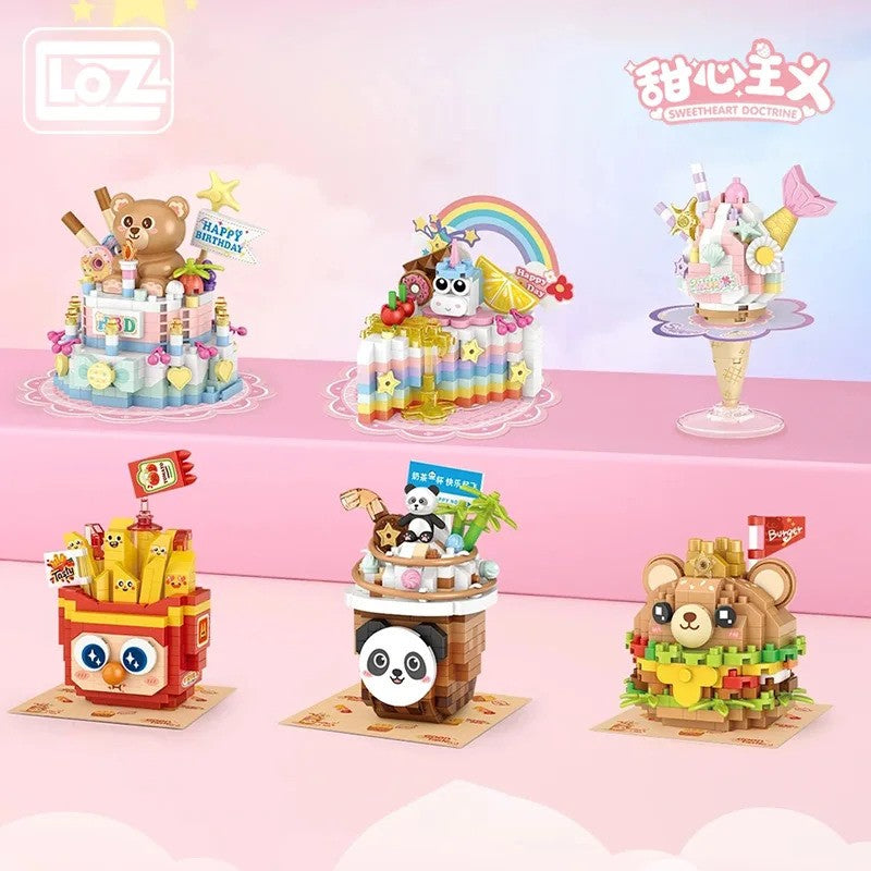 LOZ 8807-8812 Bear Panda Hamburger Fries Dessert