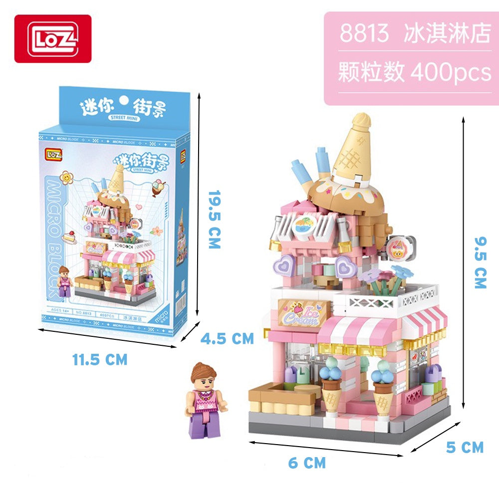 LOZ 8813-8816 Street Mini Block Ice Cream Cafe Photo Flower Gift