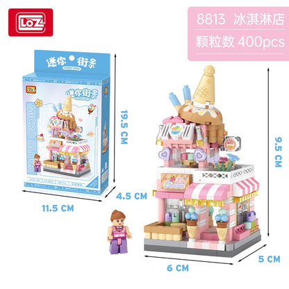 LOZ 8813-8816 Street Mini Block Ice Cream Cafe Photo Flower Gift