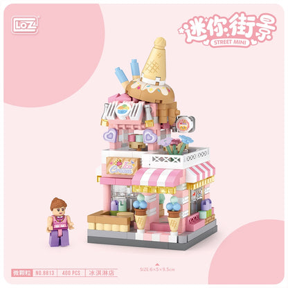 LOZ 8813-8816 Street Mini Block Ice Cream Cafe Photo Flower Gift