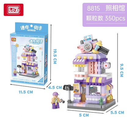 LOZ 8813-8816 Street Mini Block Ice Cream Cafe Photo Flower Gift