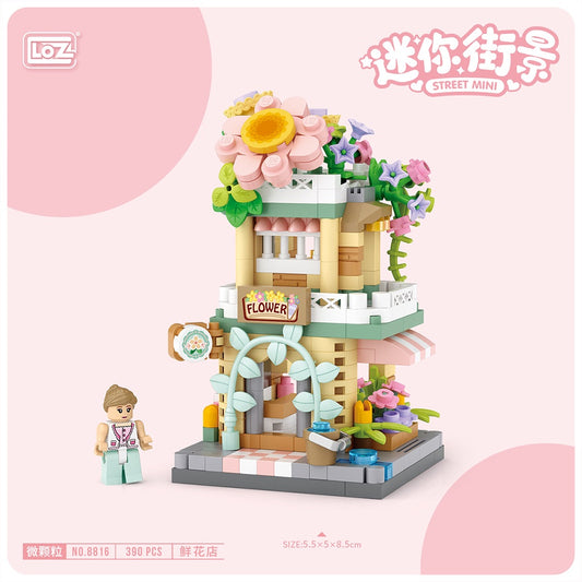 LOZ 8813-8816 Street Mini Block Ice Cream Cafe Photo Flower Gift - Mojolika Brunei