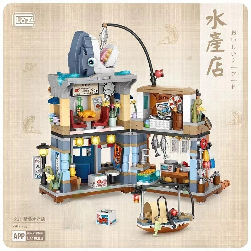 LOZ 1231-1232 Shark Seafood Shop 790 PCS / City Street Cat Clear 789 PCS