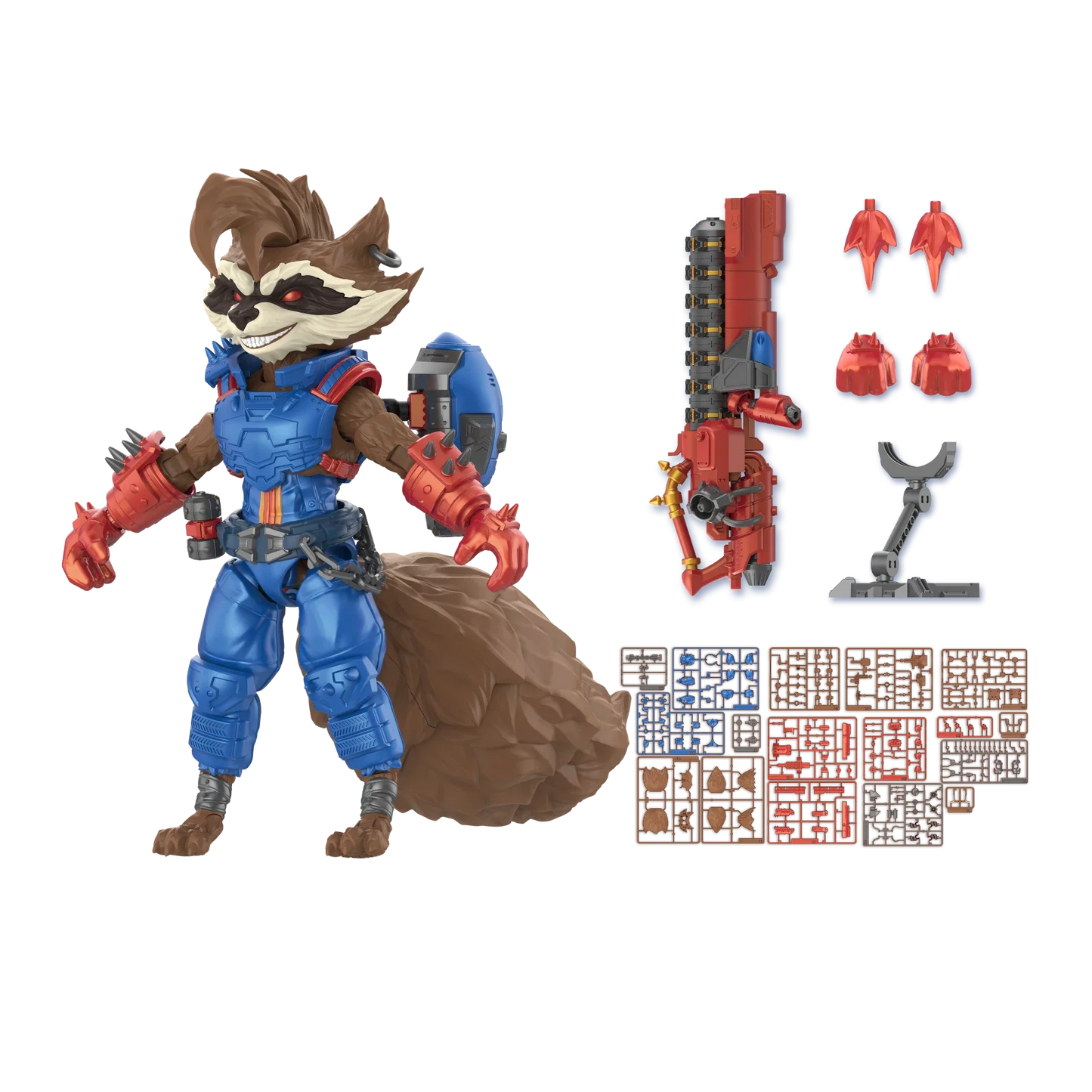 Marvel Rivals Champion Class 09 Rocket Raccoon action figure by Blokees with detailed mask and vibrant costume design.