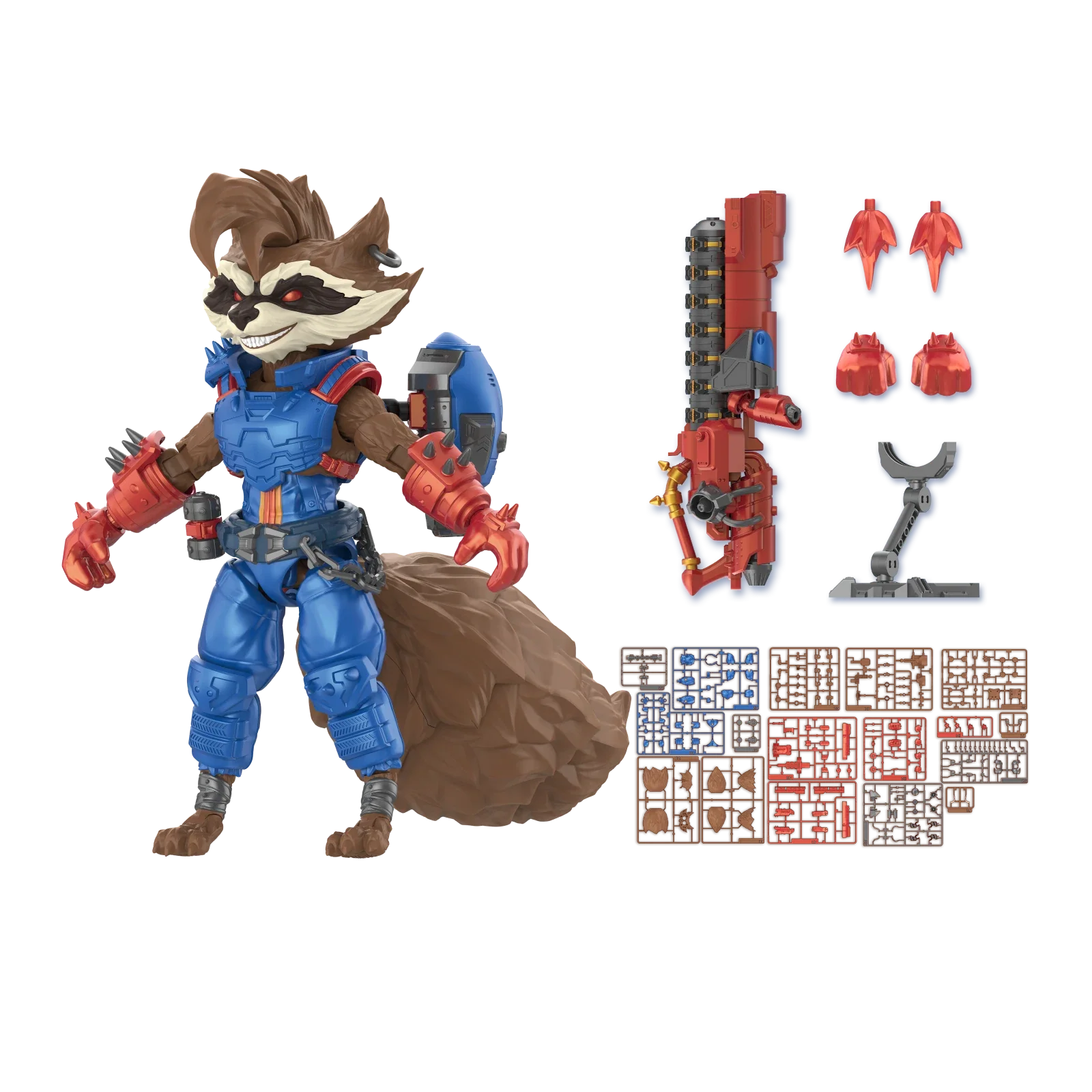 Marvel Rivals Champion Class 09 Rocket Raccoon action figure by Blokees with detailed mask and vibrant costume design.