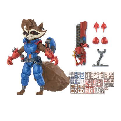 Marvel Rivals Champion Class 09 Rocket Raccoon action figure by Blokees with detailed mask and vibrant costume design.