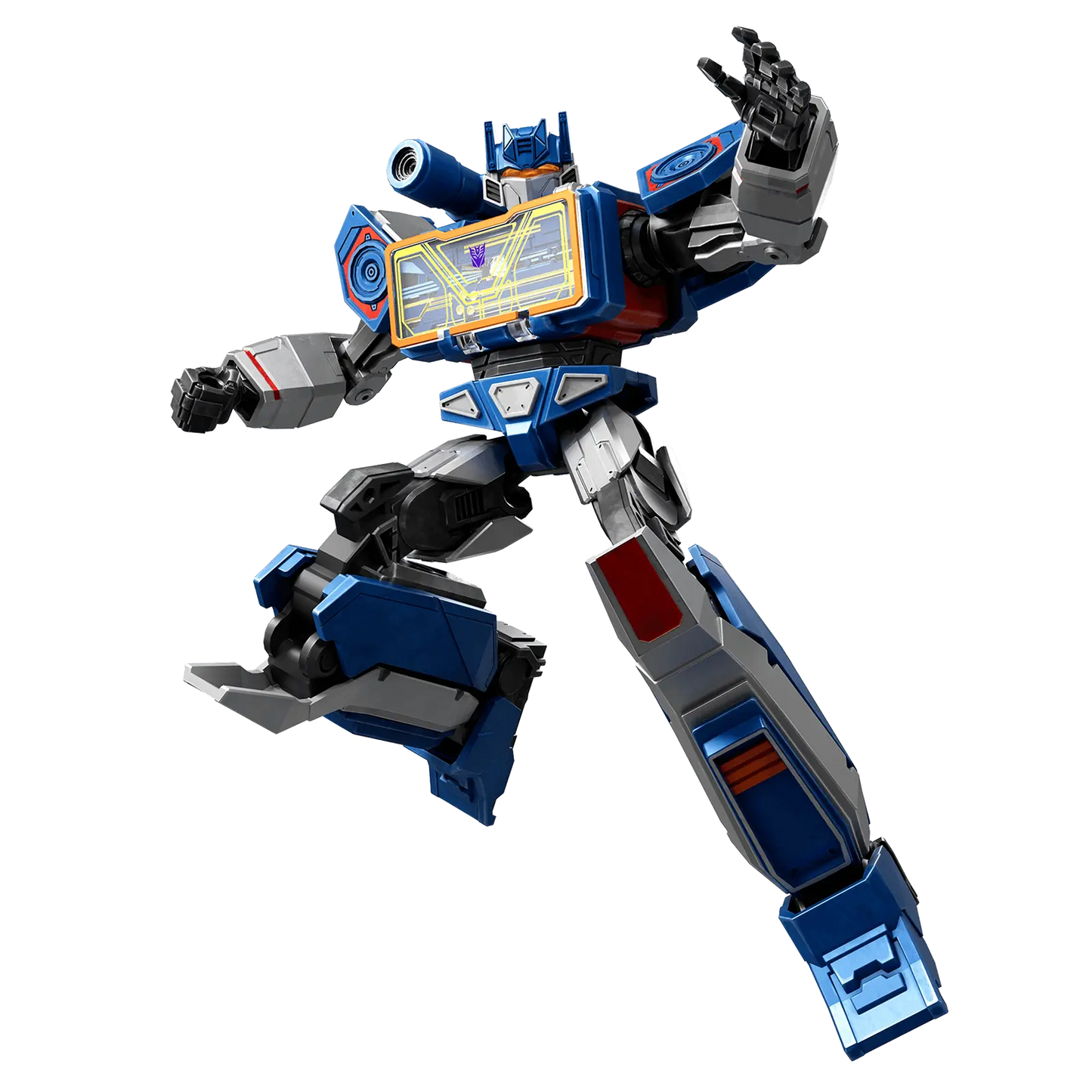 Classic Class Soundwave transformer by Blokees in robot mode, showcasing intricate details and vibrant colors.