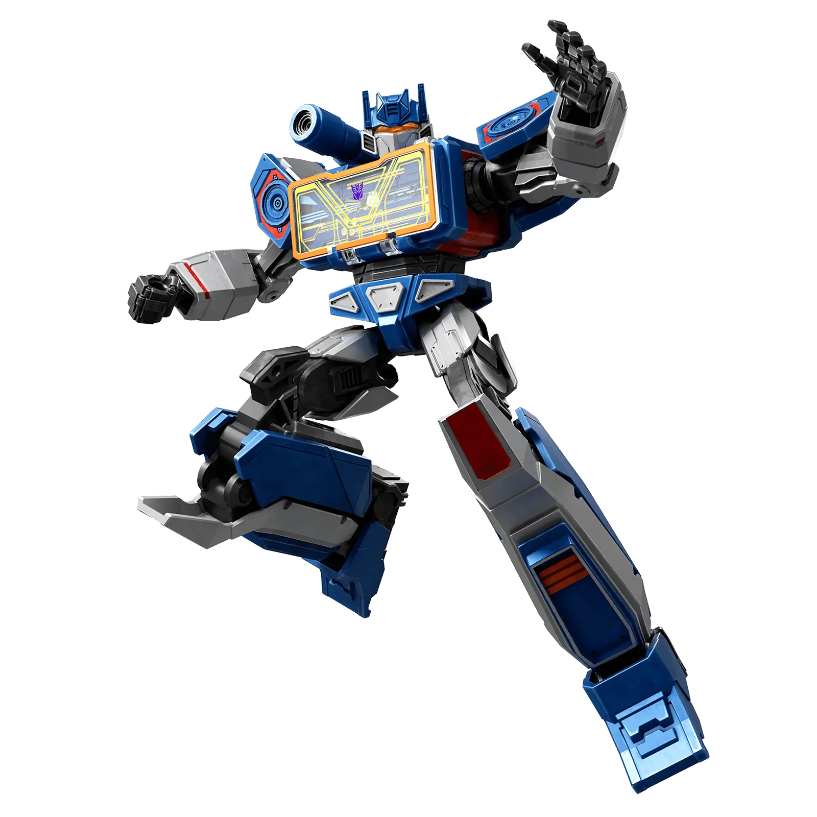 Classic Class Soundwave transformer by Blokees in robot mode, showcasing intricate details and vibrant colors.