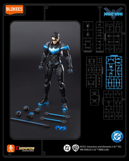 Blokees DC Classic Class 03 Nightwing champion figure standing in a dynamic pose, detailed costume, and signature blue and black colors.