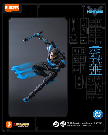 Blokees DC Classic Class 03 Nightwing champion figure standing in a dynamic pose with detailed costume and signature blue and black colors.