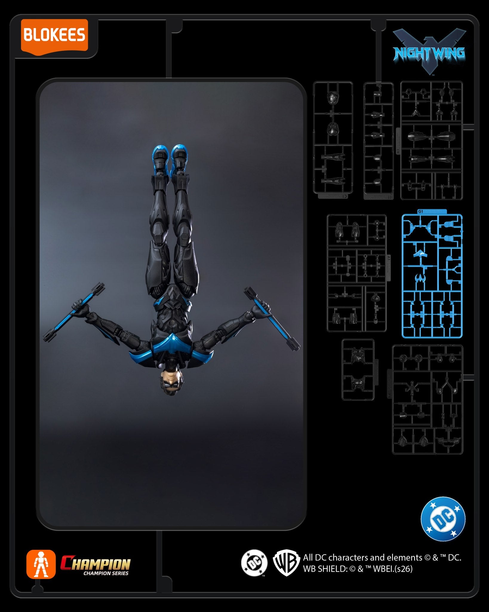 Blokees DC Classic Class 03 Nightwing champion figure, detailed Nightwing character in superhero costume, front view.