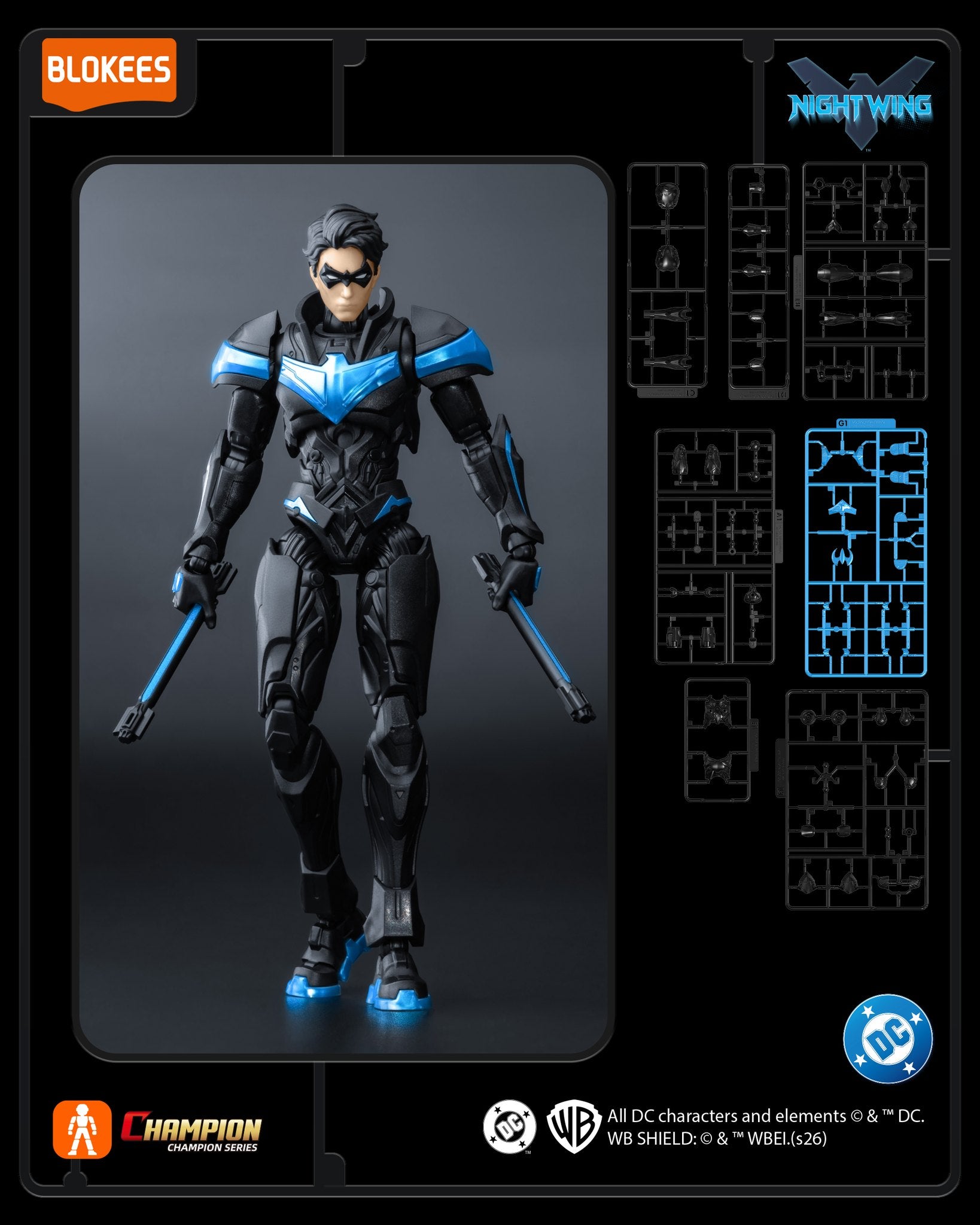 Blokees DC Classic Class 03 Nightwing champion figure standing in a dynamic pose with detailed costume features.